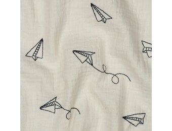 Hydrofiel Katoen Stof Embroidery – Vliegtuigjes Naturel