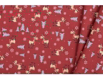 Katoen Stof – Kerstrendieren – Donkerrood