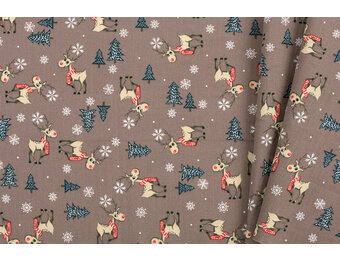 Katoen Stof – Kerstrendieren – Taupe