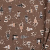 Katoen Kerststof Bruin – Kerstbomen, Sterren & Sleeën