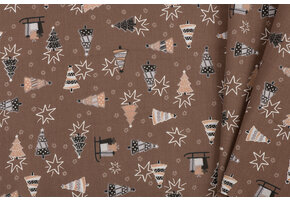 Katoen Stof – Kerstbomen & Sterren – Bruin