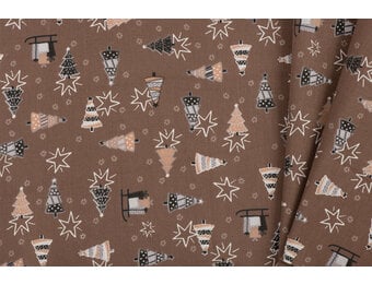 Katoen Stof – Kerstbomen & Sterren – Bruin