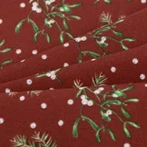 Katoen Kerststof Donkerrood – Dennentakjes, Maretak & Bessen