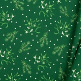 Katoen Kerststof Groen – Dennentakjes, Maretak & Bessen