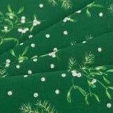 Katoen Kerststof Groen – Dennentakjes, Maretak & Bessen
