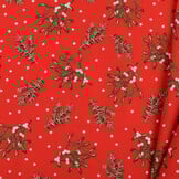 Katoen Kerststof Rood – Dennentakjes, Maretak & Bessen