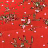 Katoen Kerststof Rood – Dennentakjes, Maretak & Bessen