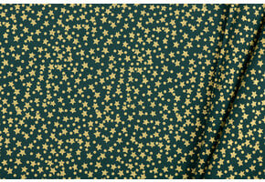 Katoen Stof – Kerststerren Goud – Groen