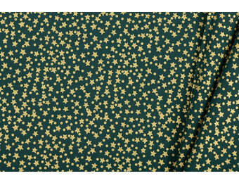 Katoen Stof – Kerststerren Goud – Groen