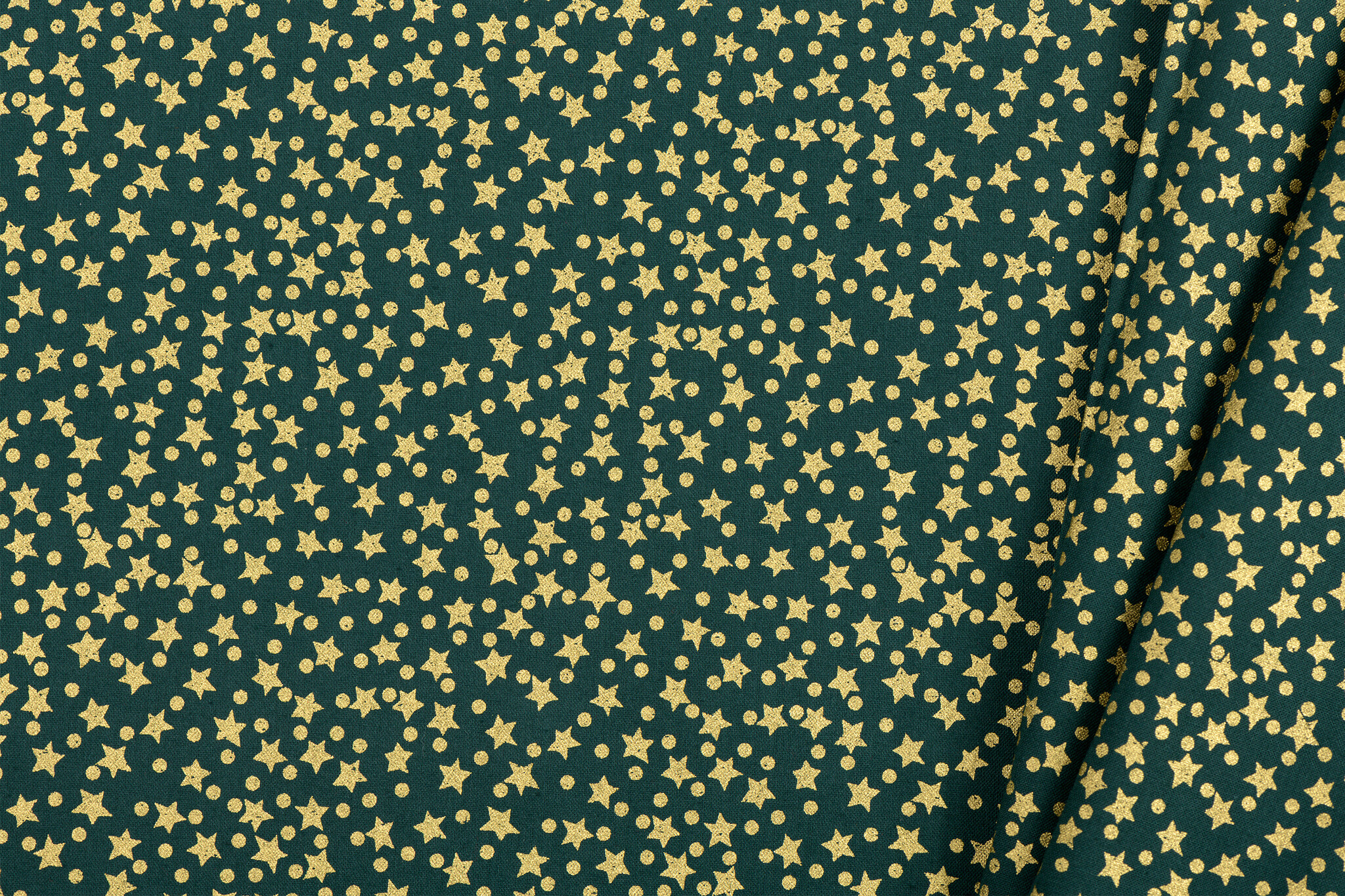 Katoen Kerststof Groen – Gouden Sterren & Stippen