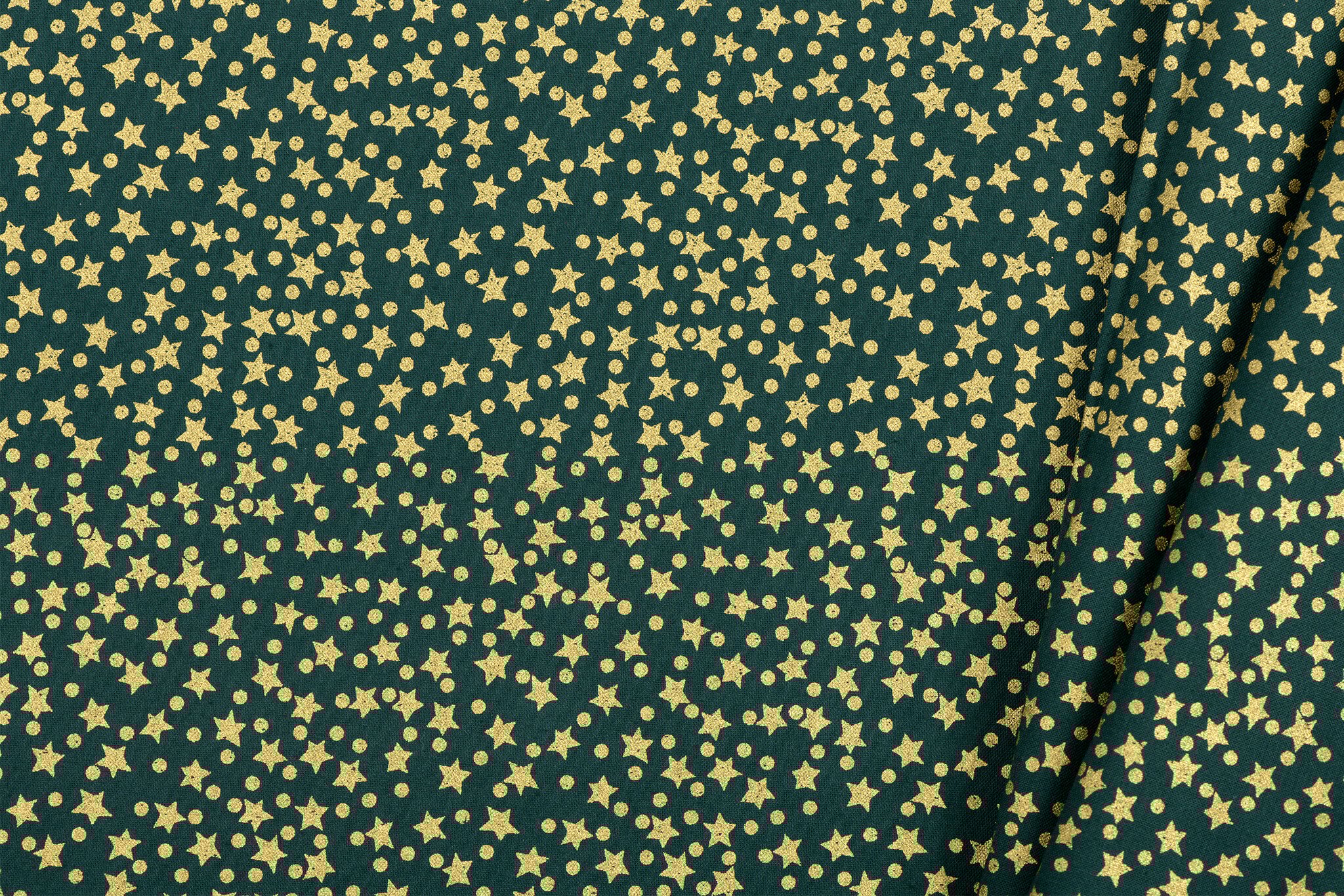 Katoen Kerststof Groen – Gouden Sterren & Stippen