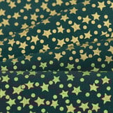 Katoen Kerststof Groen – Gouden Sterren & Stippen