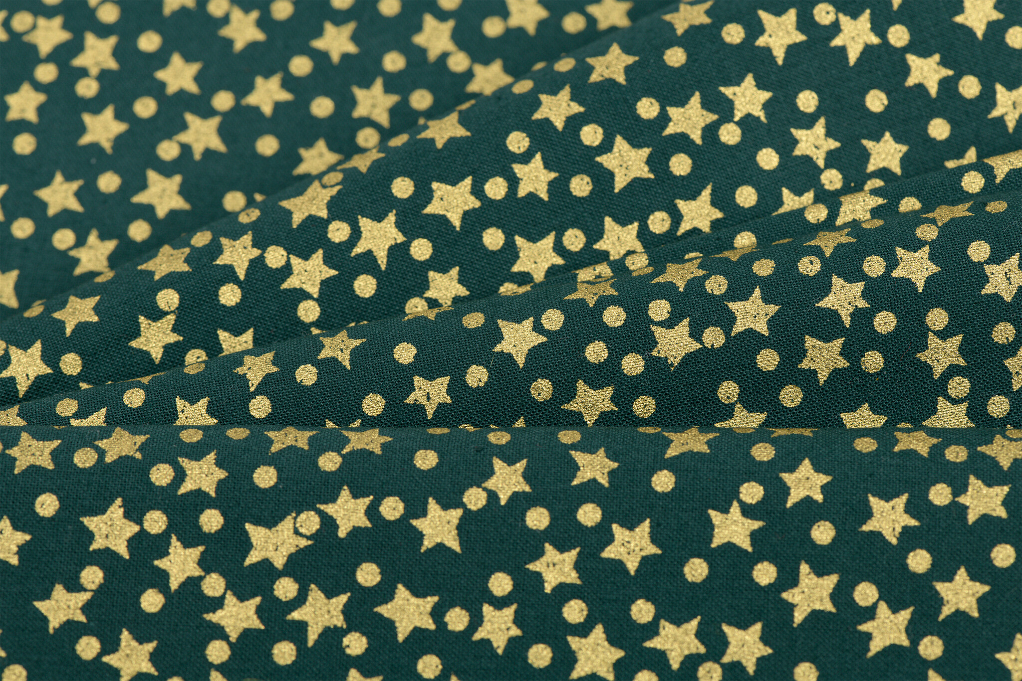 Katoen Kerststof Groen – Gouden Sterren & Stippen