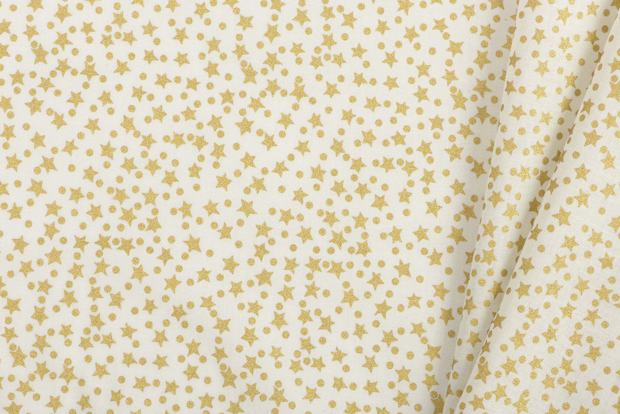 Katoen Kerststof Ecru – Gouden Sterren & Stippen