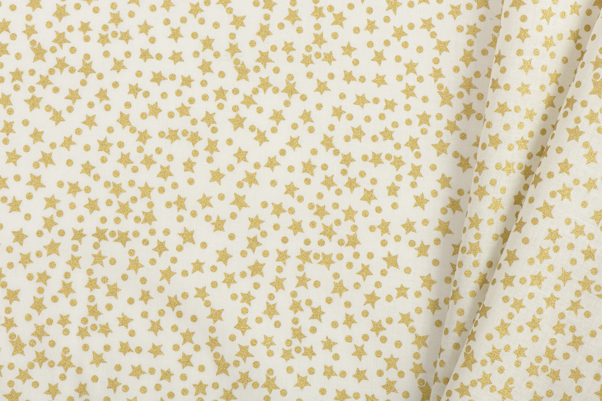 Katoen Kerststof Ecru – Gouden Sterren & Stippen
