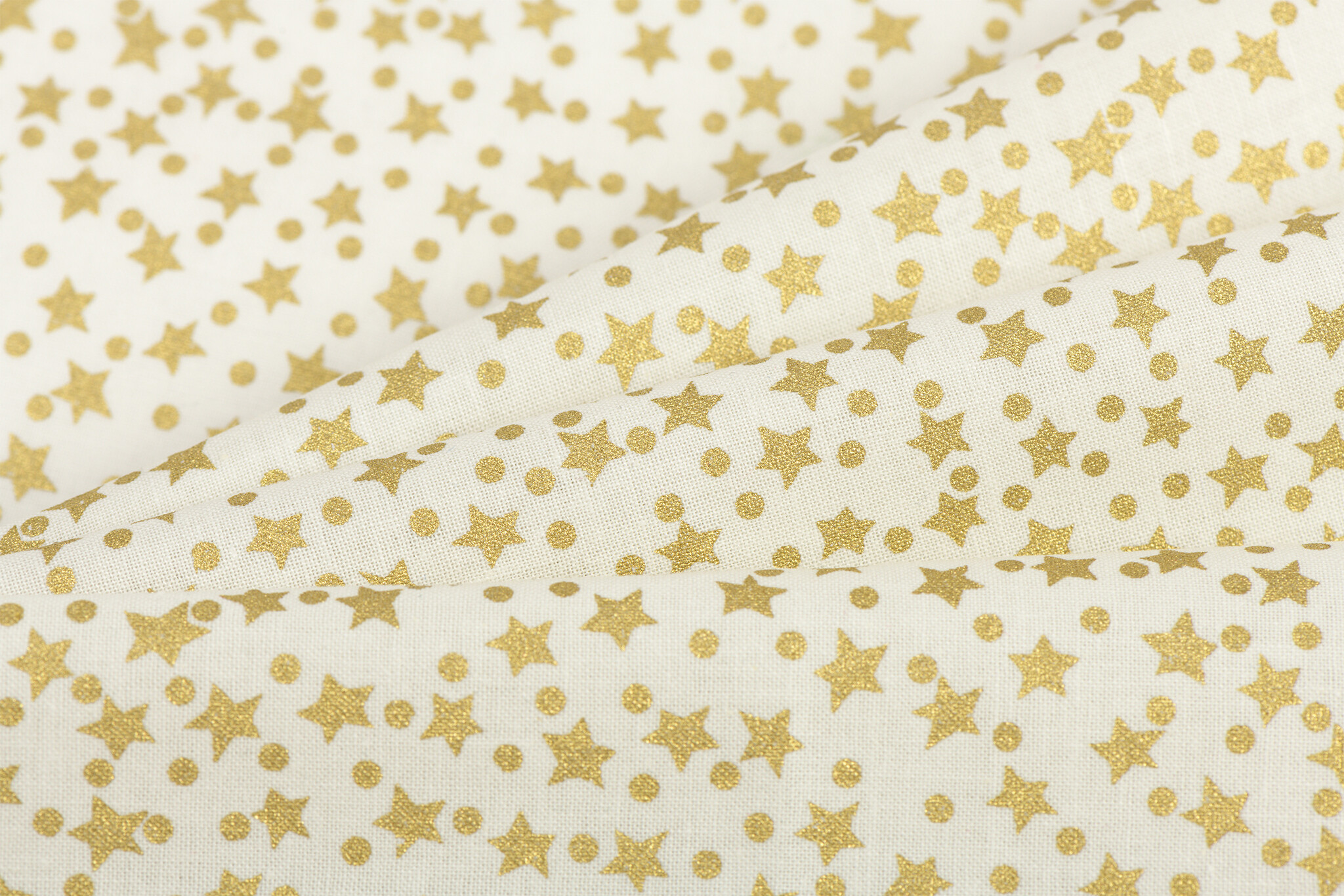 Katoen Kerststof Ecru – Gouden Sterren & Stippen