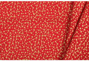 Katoen Stof – Kerststerren Goud – Rood