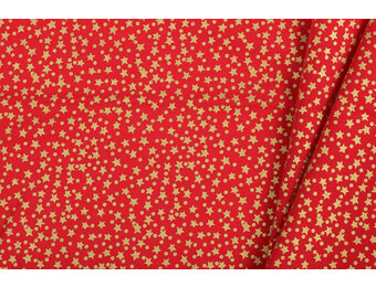 Katoen Stof – Kerststerren Goud – Rood