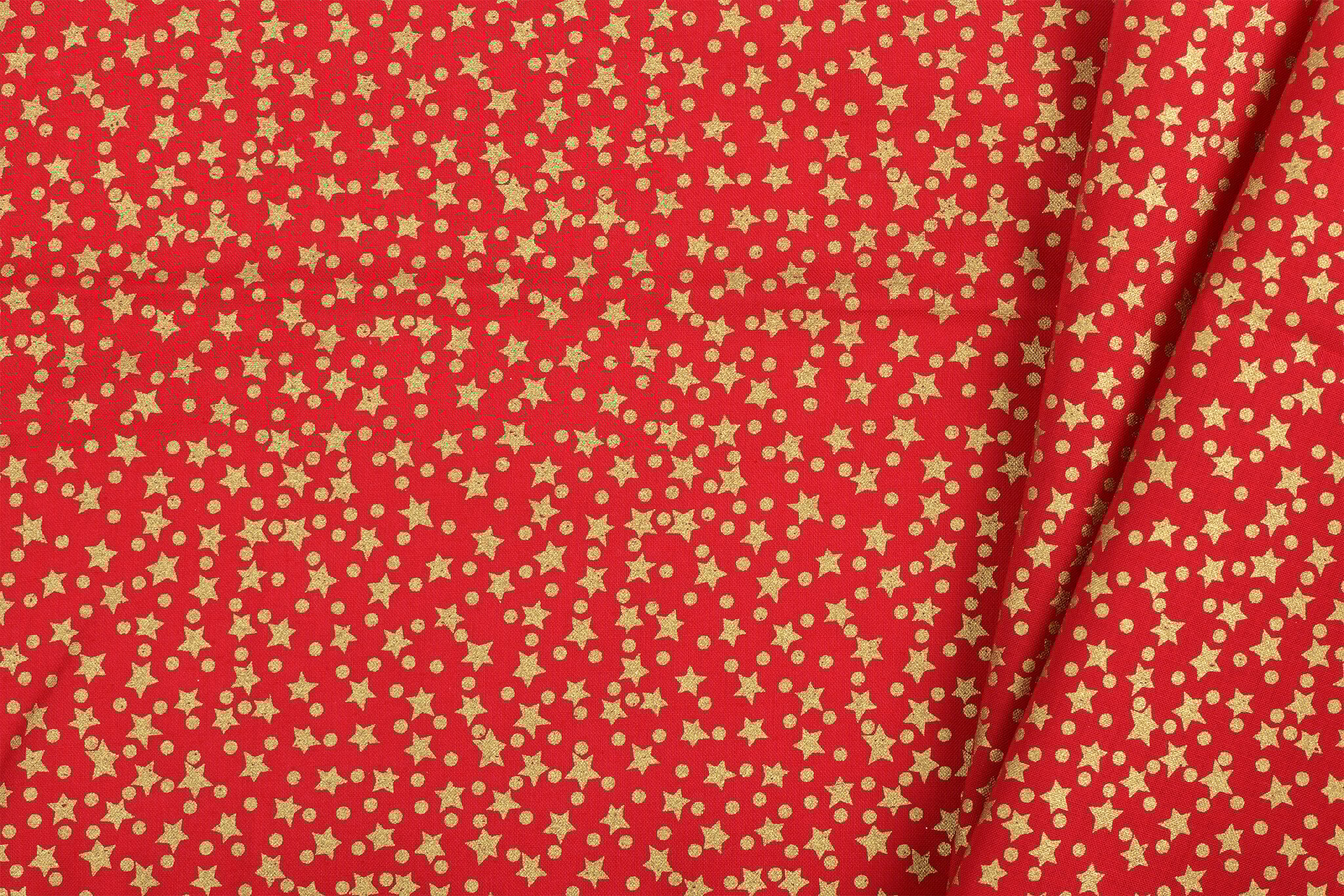 Katoen Kerststof Rood – Gouden Sterren & Stippen