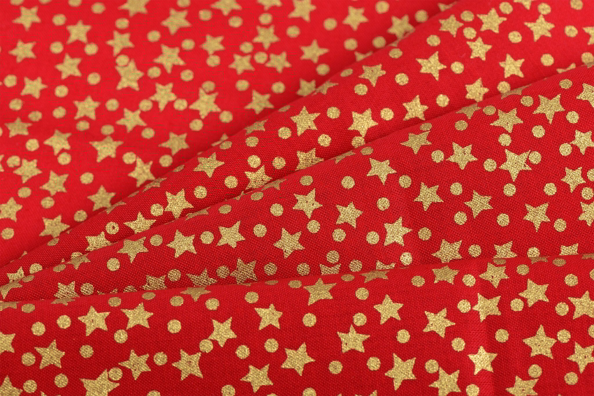 Katoen Kerststof Rood – Gouden Sterren & Stippen