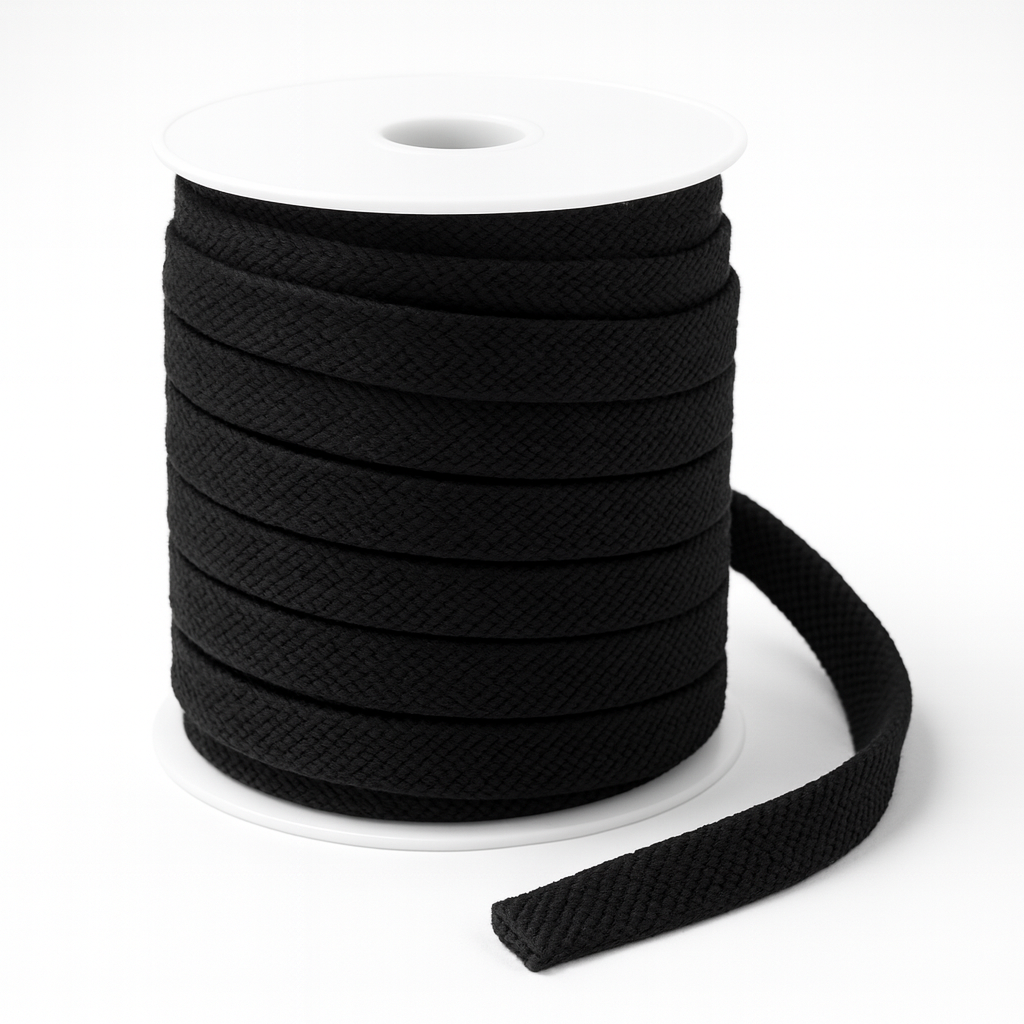 Platte Katoenen Koord Zwart 12mm – Stevig & Veelzijdig