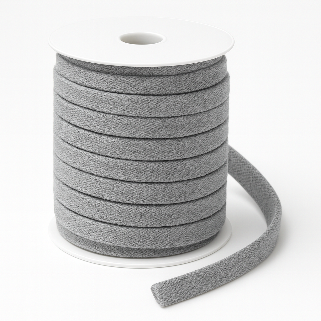 Platte Katoenen Koord Gemeleerd Licht Grijs12mm
