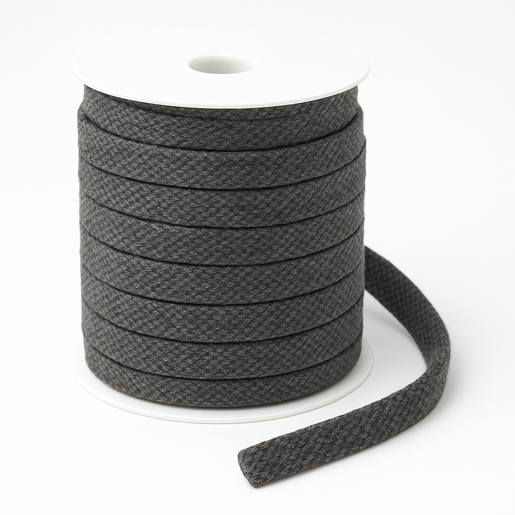 Platte Katoenen Koord Gemeleerd Donker Grijs12mm