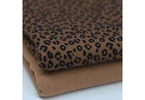 Rib Jersey Stof Bedrukt - Luipaardprint Bruin