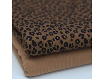 Rib Jersey Stof Bedrukt - Luipaardprint Bruin