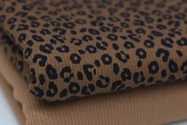 Rib Jersey Stof Bedrukt - Luipaardprint Bruin