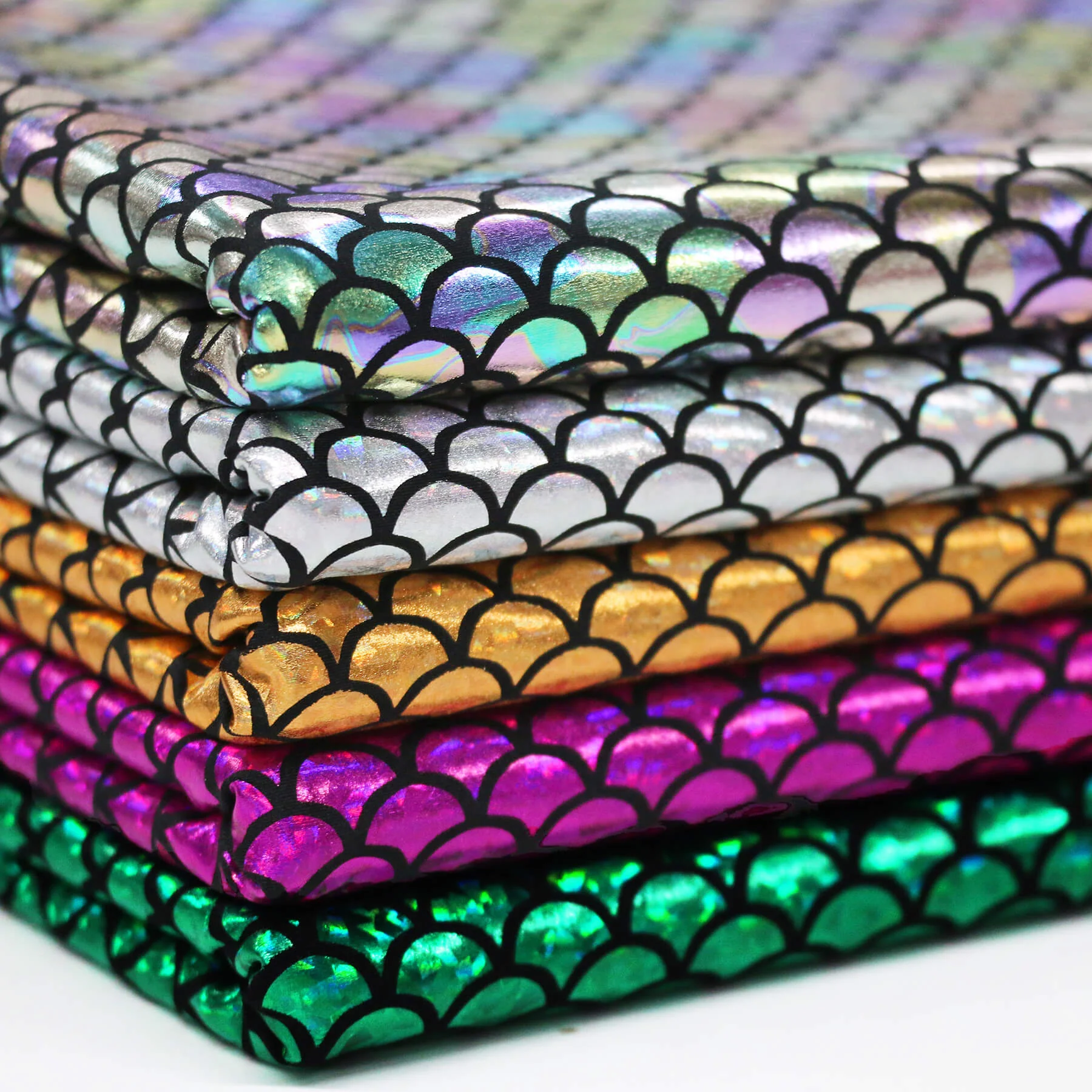 Hologram Lycra Stof – Zeemeermin Schubben Regenboog