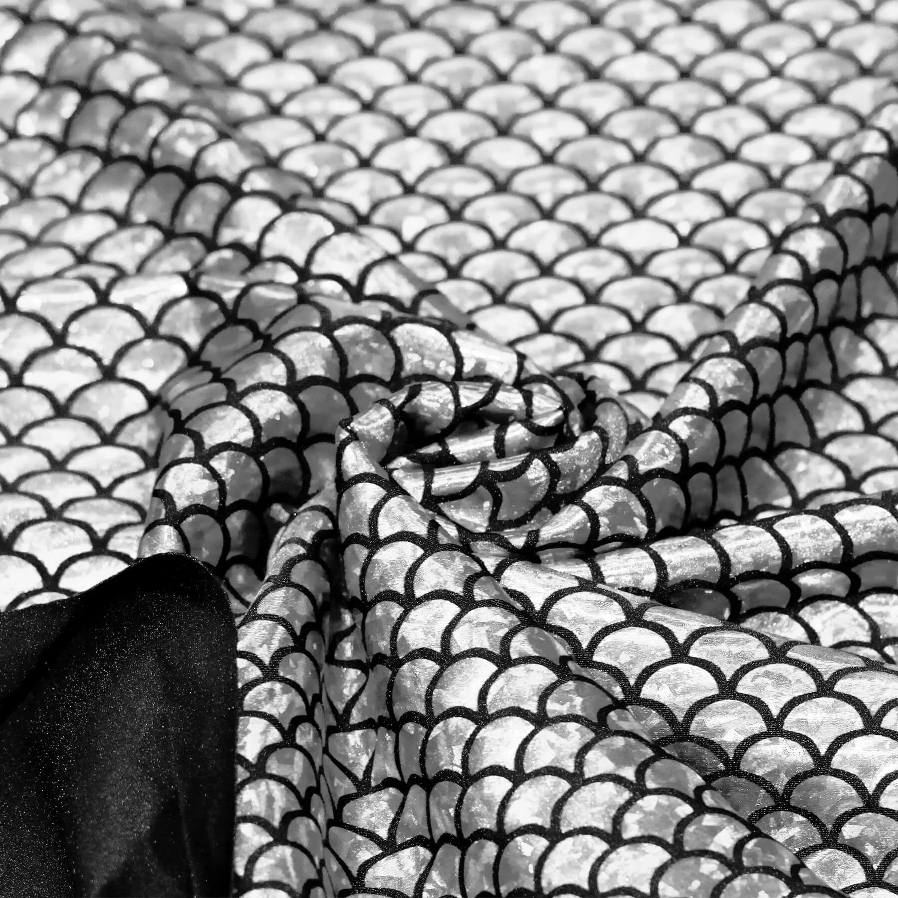 Hologram Lycra Stof – Zeemeermin Schubben Zilver