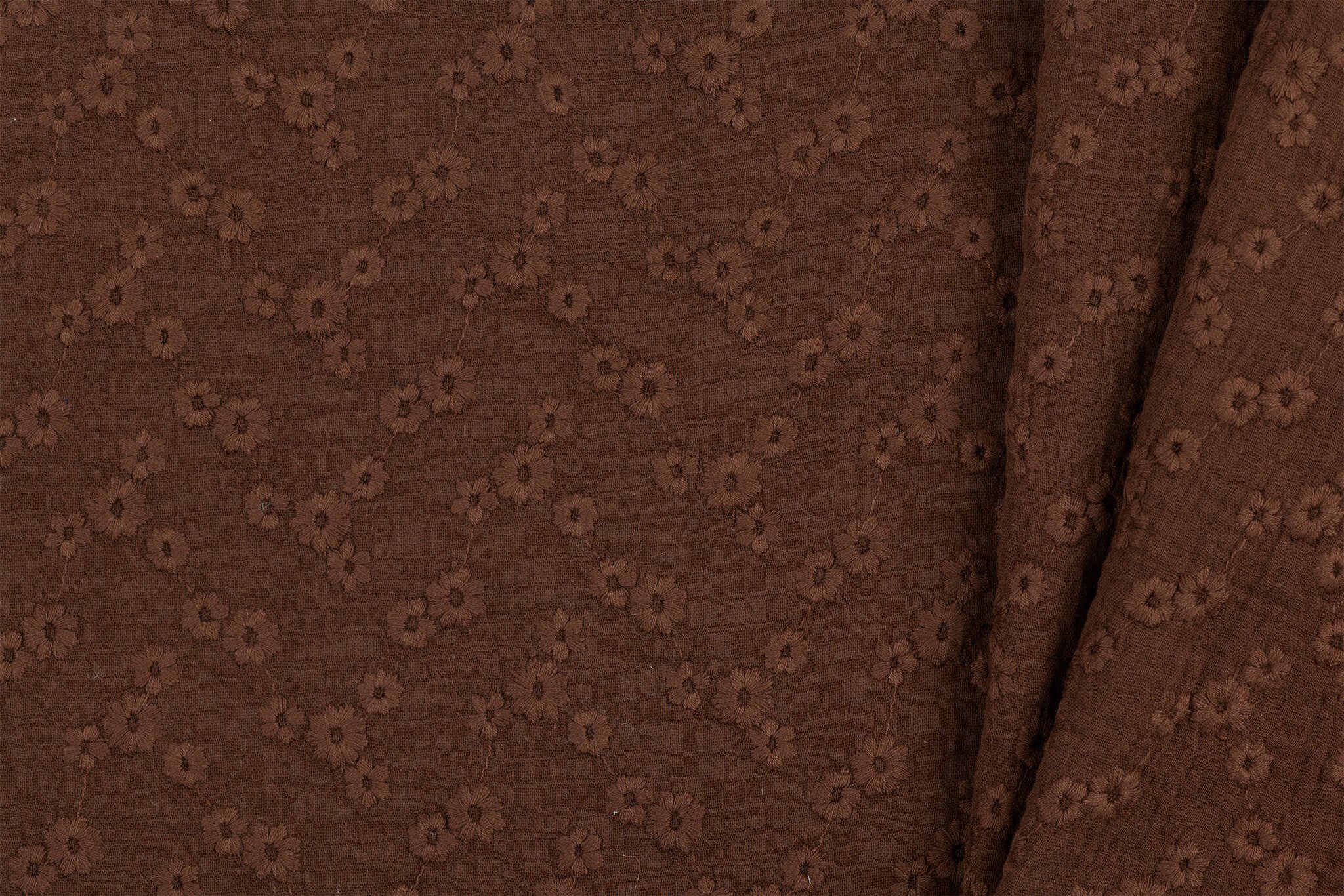 Hydrofiel Stof Embroidery Esmée Chocoladebruin – Zacht & Ademend