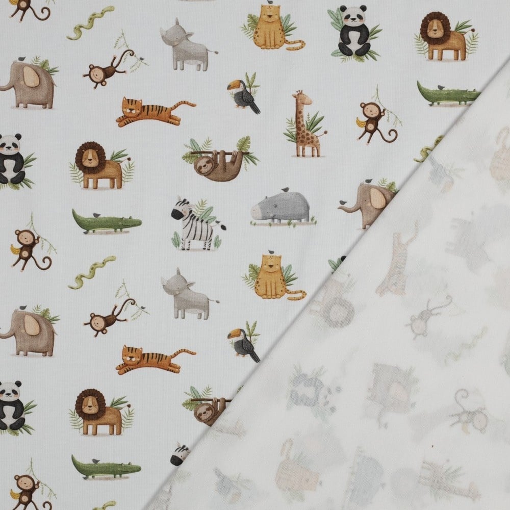 Organic Jersey Katoen Jungle Dieren – Zacht, Rekbaar & Biologisch