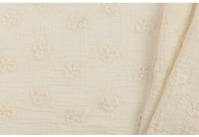 Hydrofiel Stof Embroidery Bloemen - Naturel