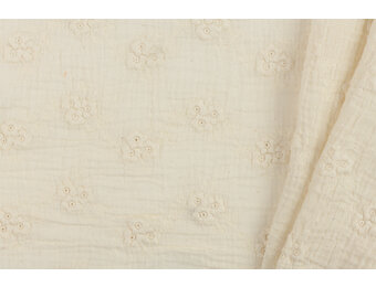 Hydrofiel Stof Embroidery Bloemen - Naturel