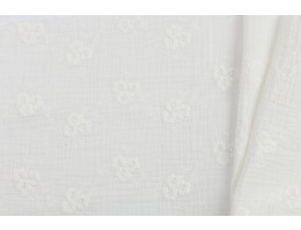 Hydrofiel Stof Embroidery Bloemen - Wit