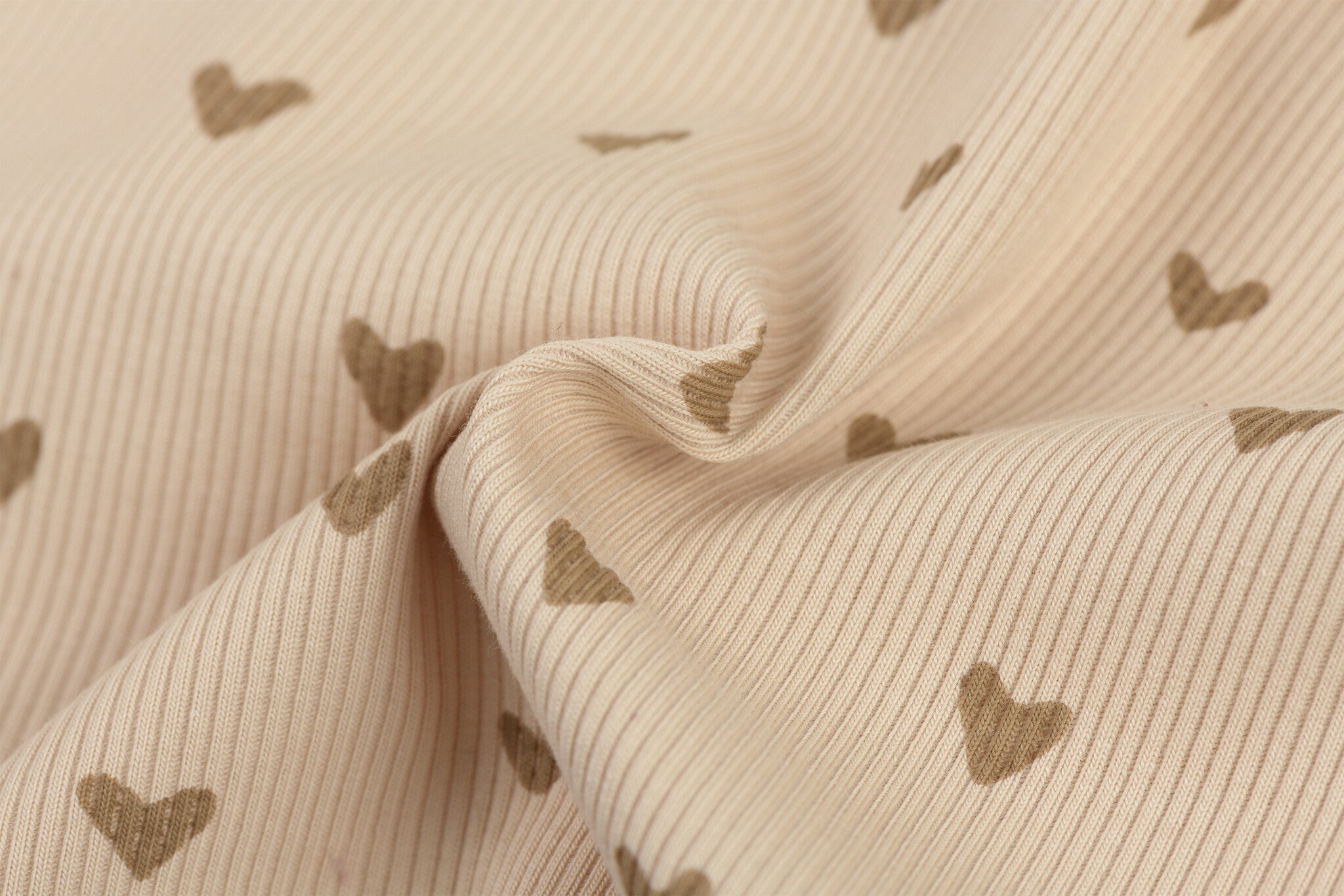 Rib Jersey Stof Hartjes Licht Beige – Comfortabel & Oeko-Tex