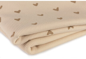 Rib Jersey Stof Bedrukt - Hartjes Licht Beige
