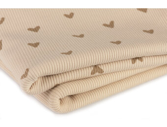 Rib Jersey Stof Bedrukt - Hartjes Licht Beige
