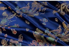 Brokaat Jacquard Stof Chinese Draak – Donkerblauw