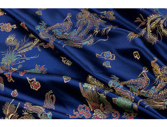 Brokaat Jacquard Stof Chinese Draak – Donkerblauw