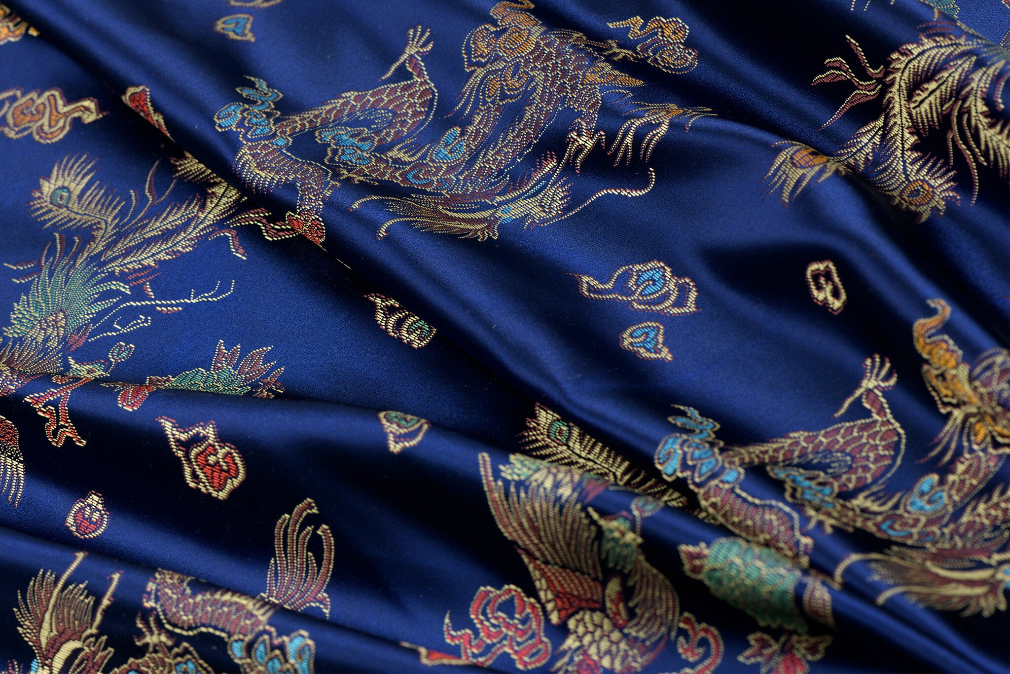 Brokaat Jacquard Stof Chinese Draak Donkerblauw – Chic & Elegant