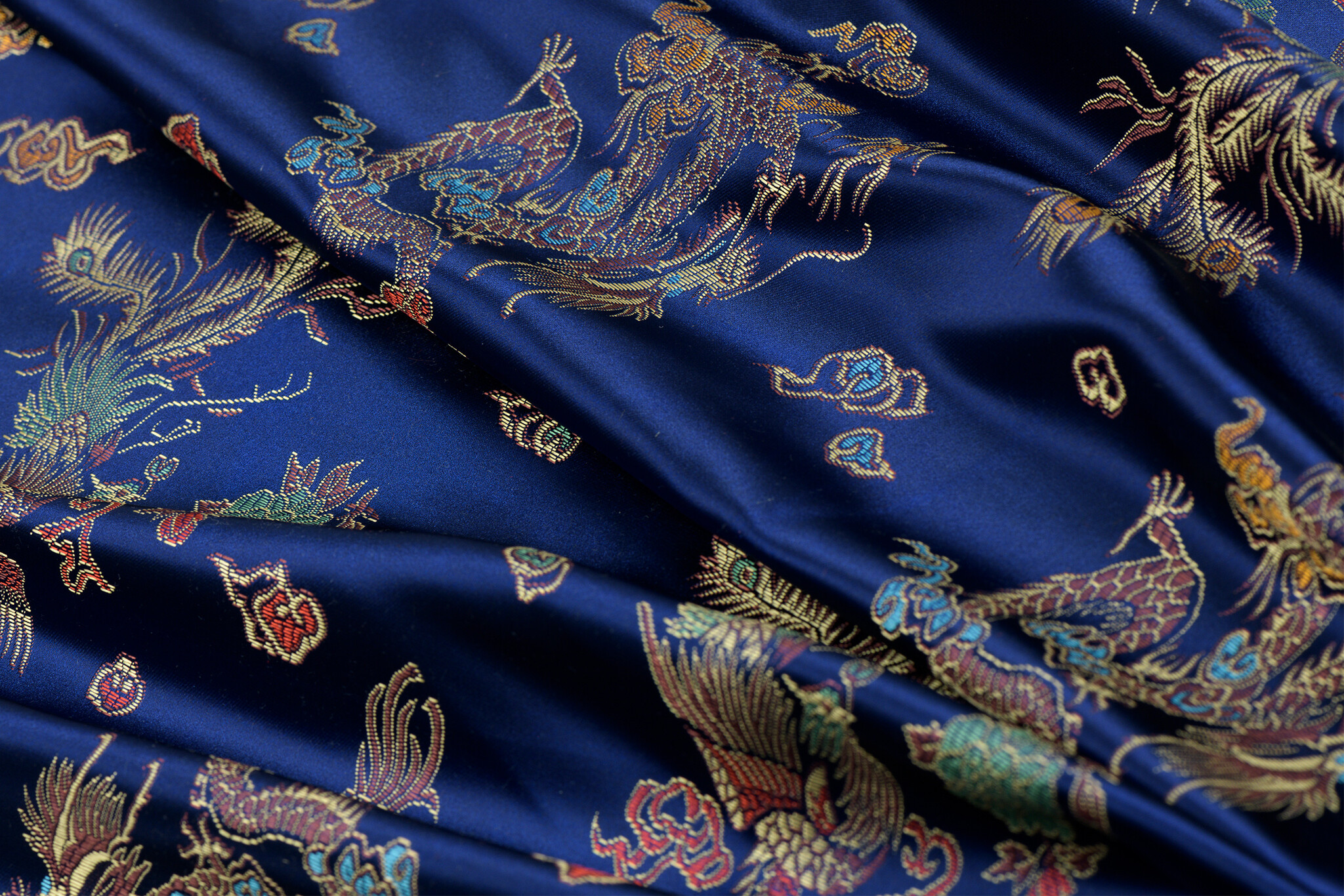 Brokaat Jacquard Stof Chinese Draak Donkerblauw – Chic & Elegant