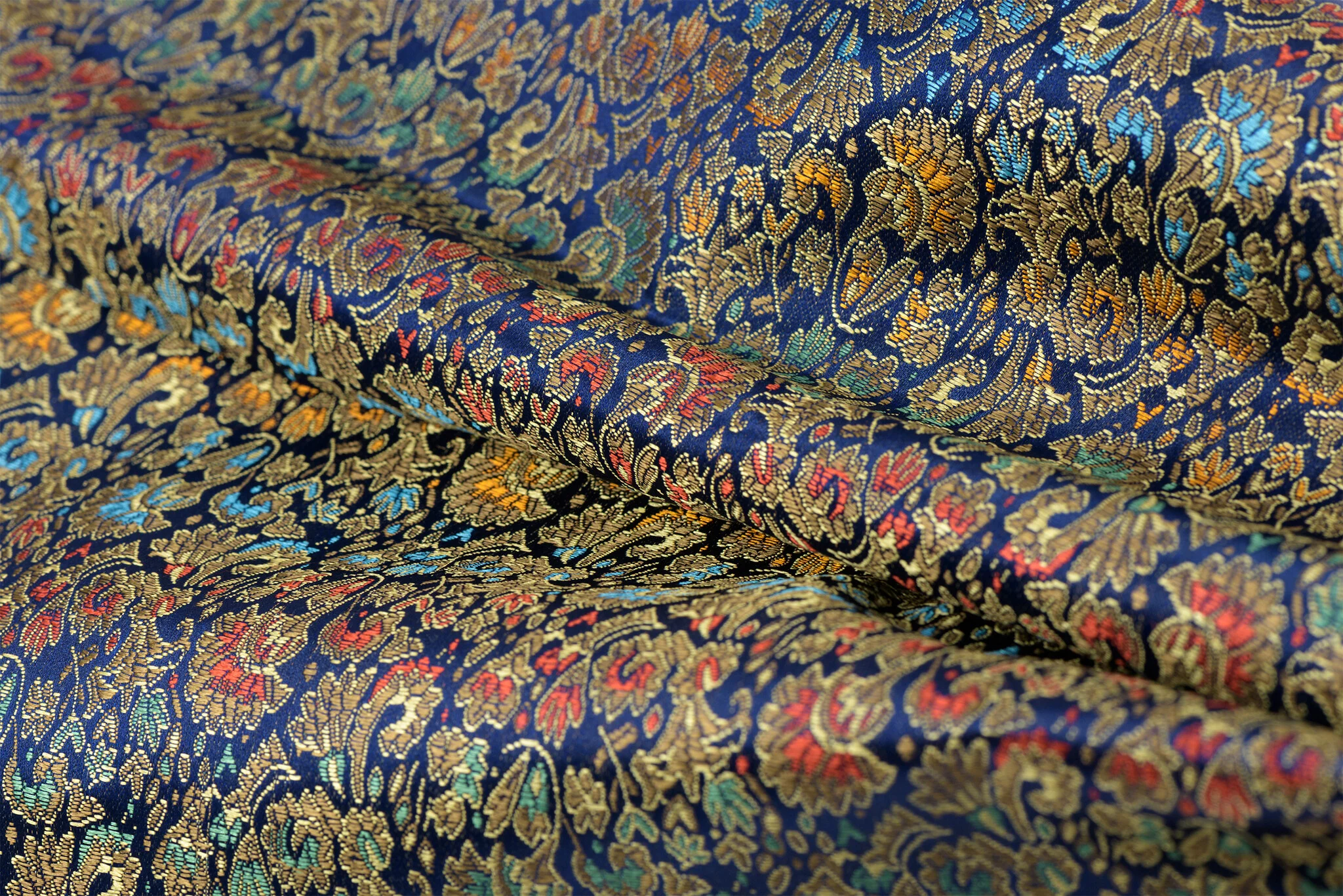 Brokaat Jacquard Stof Barok Bloemen Blauw