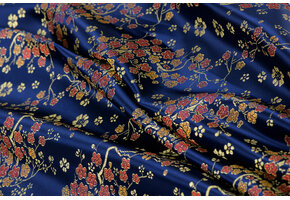 Brokaat Jacquard Stof Daisy Bloemen - Donkerblauw