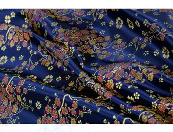 Brokaat Jacquard Stof Daisy Bloemen - Donkerblauw