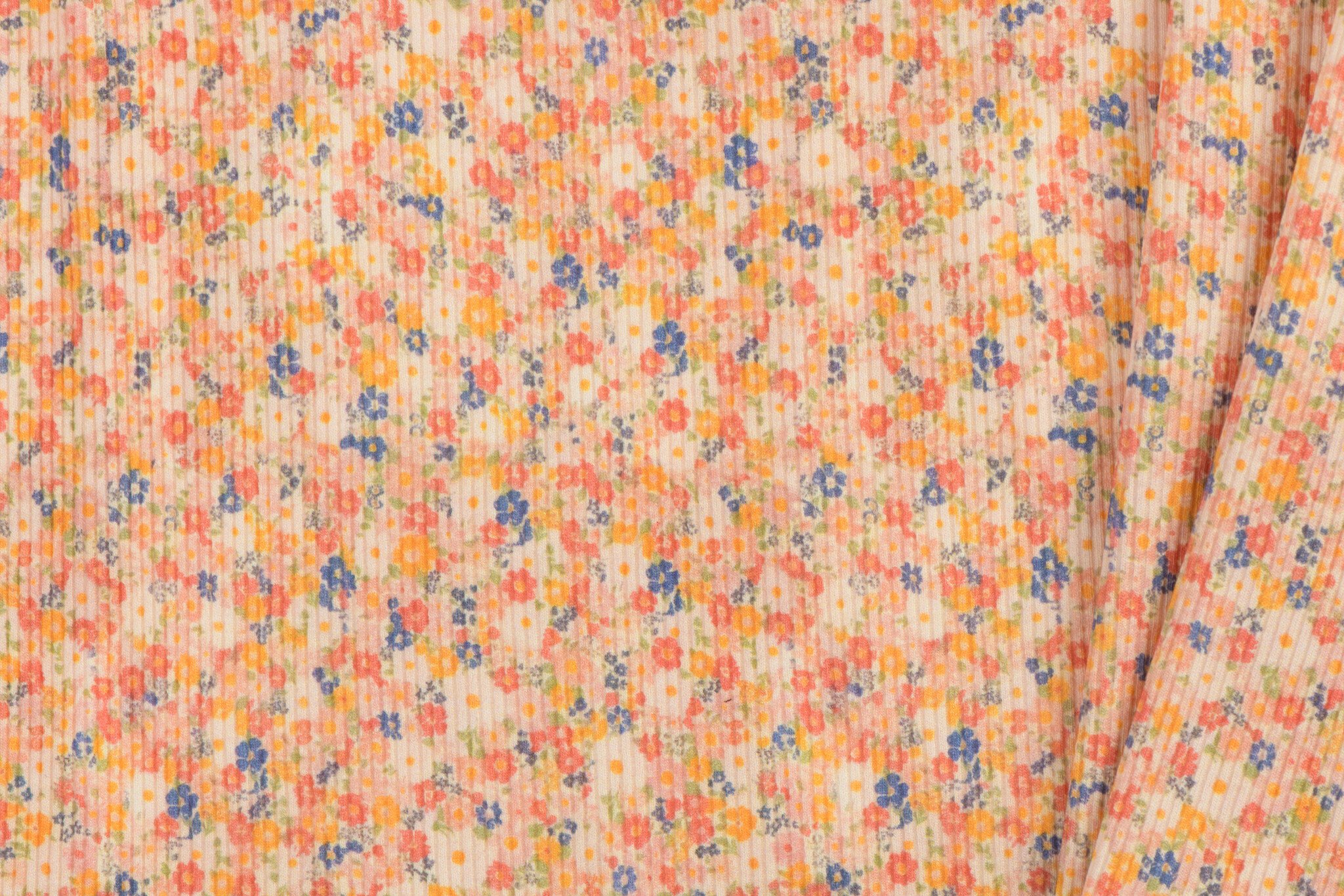 Rib Jersey Stof Tijdloze Bloem Donker Blauw – Kleurrijk & Zacht