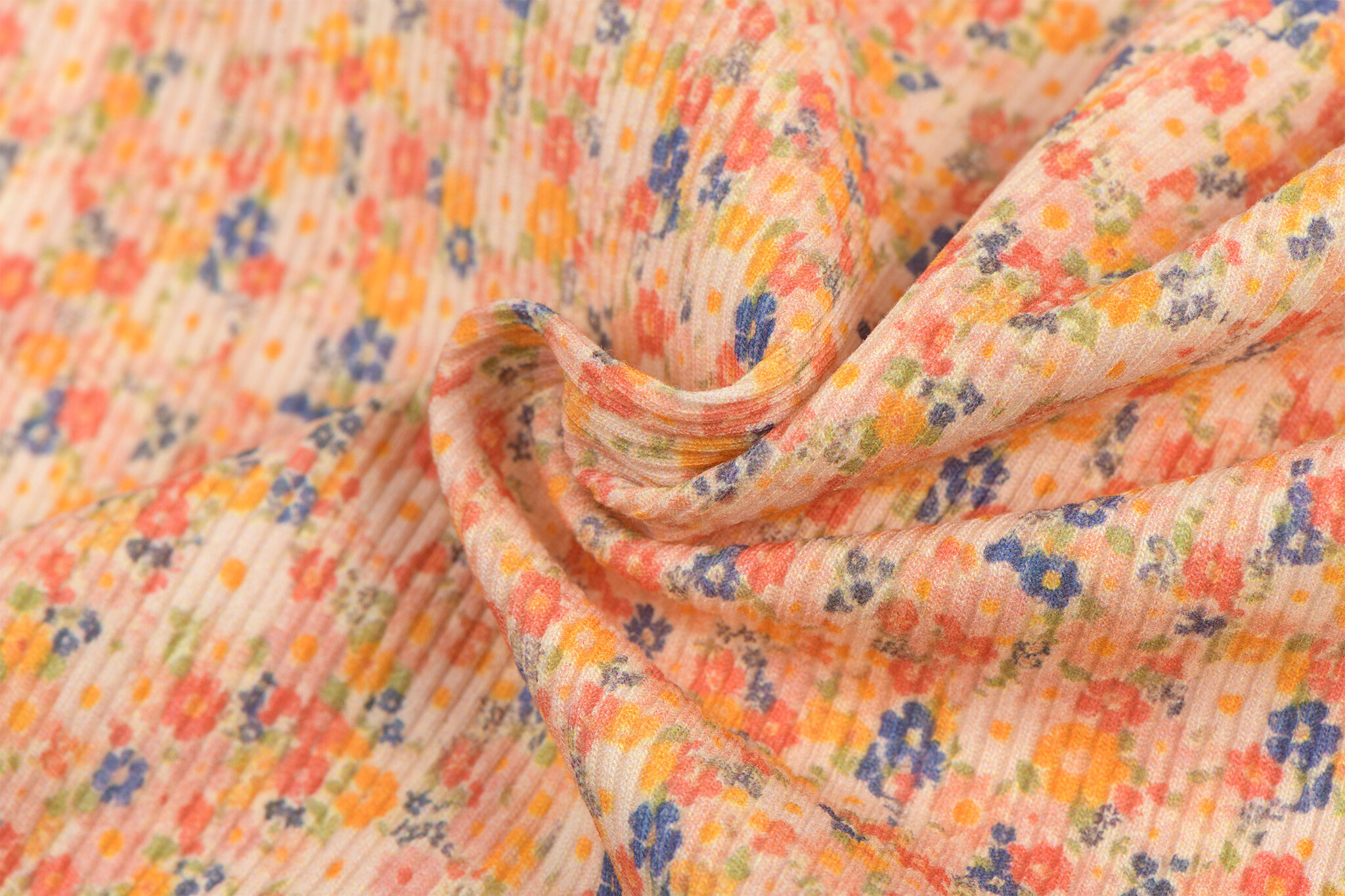 Rib Jersey Stof Tijdloze Bloem Donker Blauw – Kleurrijk & Zacht