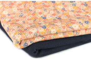 Rib Jersey Stof - Tijdloze Bloem Donker Blauw